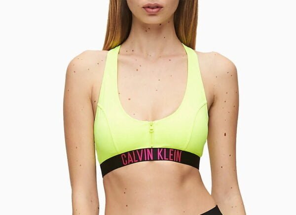 Dámské plavky Calvin Klein KW01048 ZIP BRALETTE neon zelená